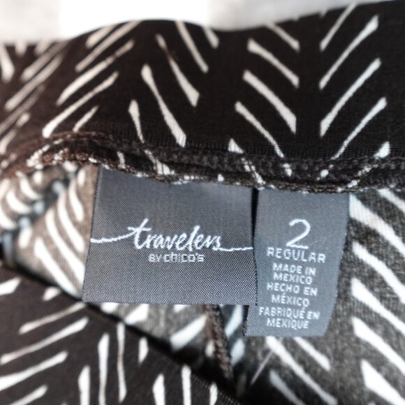 Chico's fluid travelers pants 2 striped zig zag print choc chip white 18 - Picture 7 of 14